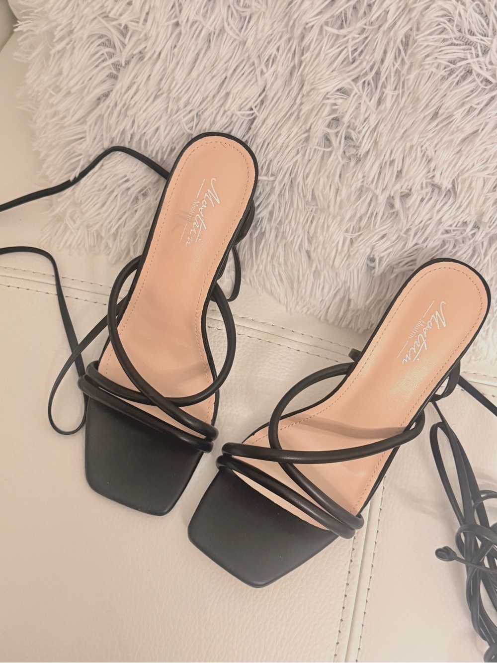 Mostrin Black Strappy Square-Toe Lace-Up Sandals